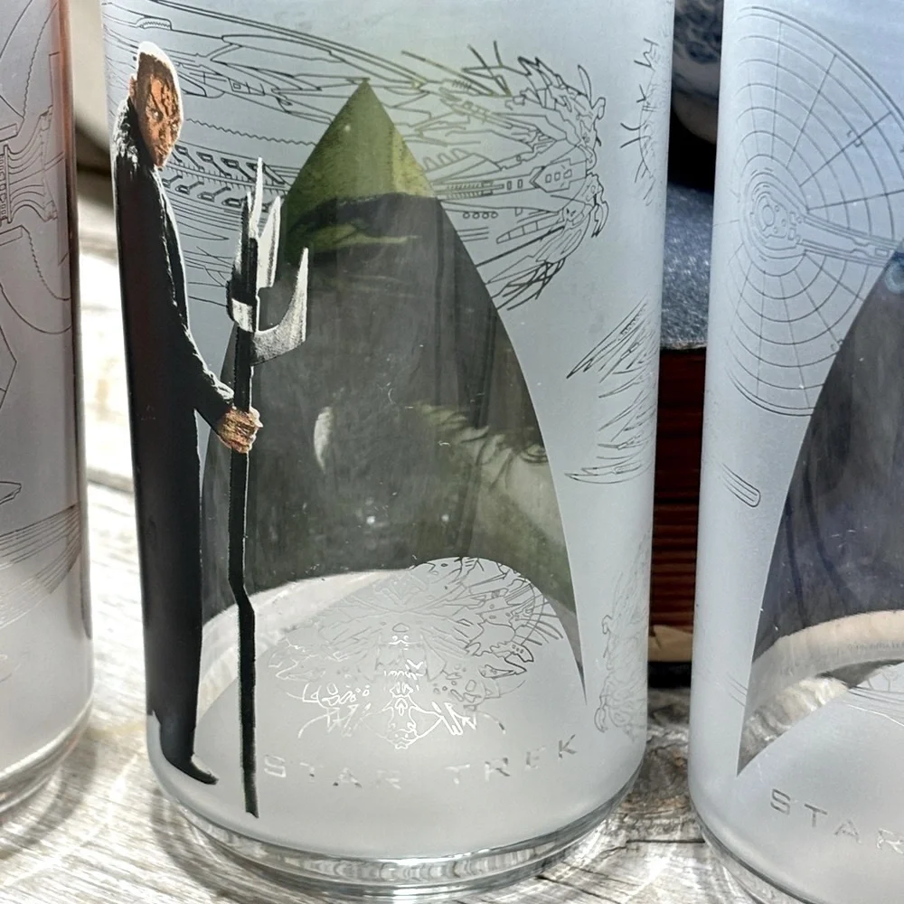 4 STAR TREK 2008 High Ball Glasses. Collectible Burger King Tumblers | Y2K